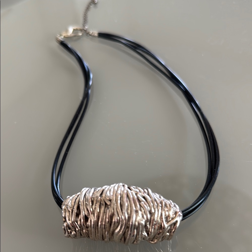Sterling silver and leather necklace